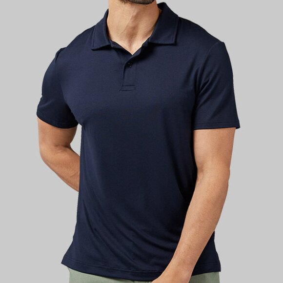 Men 32 Degree Classic Polo Shirt Slim Fit Self Collared in Dark Blue Size XXL - Picture 1 of 7